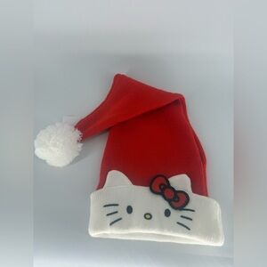 Hello Kitty Christmas Holiday Santa Red Beanie Hat Embroidered Knit Bioworld New